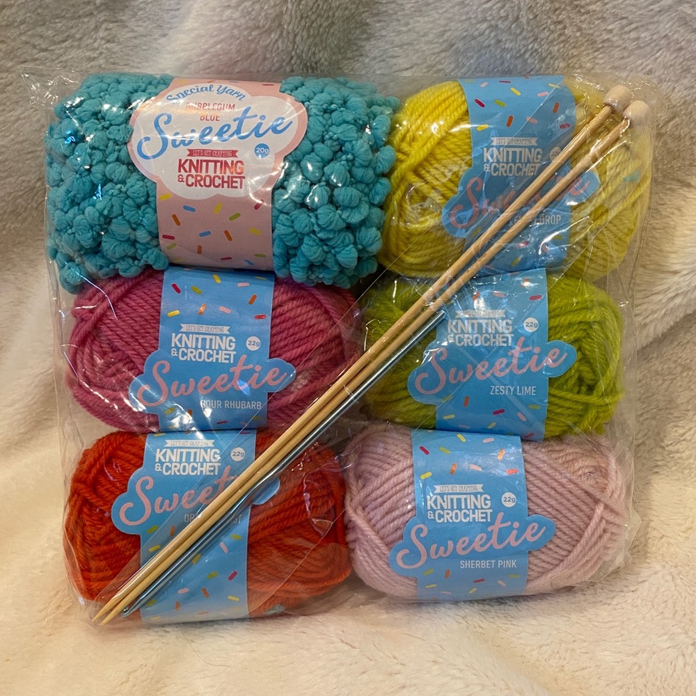 Let's Get Crafting 9-pc Knitting/Crochet Kit - 6 Mini Yarn Skeins, Needles Hook